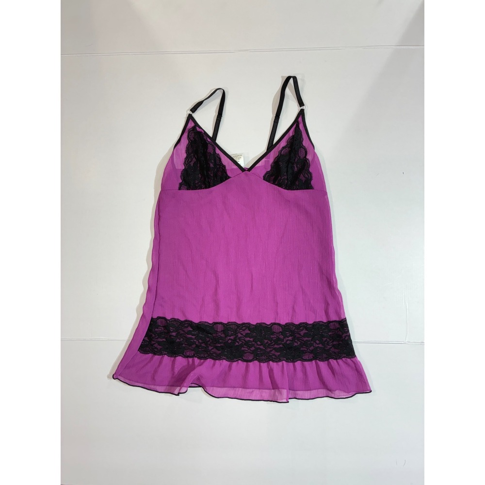 Royal Bones Camisole Women S Purple Black Lace Trim Ruffle Hem Goth Y2K Top